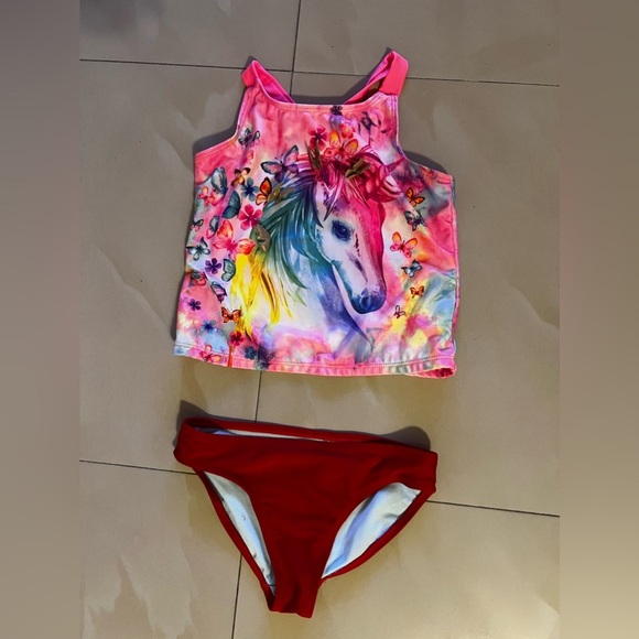 Tankini swimsuit, Wonder Nation Girls Unicorn M (7-8 UPF 50+. 2 Pieces Pink/red‎ - Picture 4 of 13